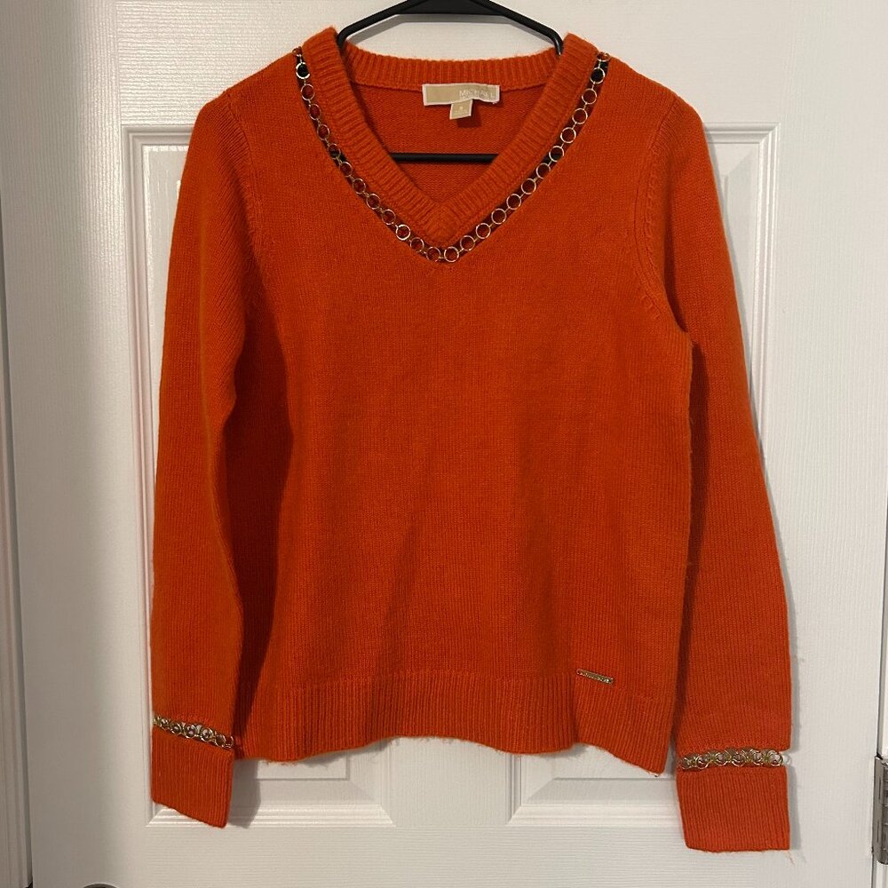 MICHAEL Michael‎ Kors Chain Trim V-neck Women's Sweater, S